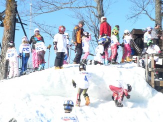 junior USSA ski racers lining up to race at Ski Brule
