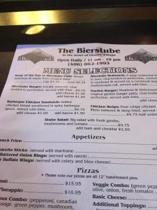 skiing whitefish mountain resort -- the Bierstube food menu
