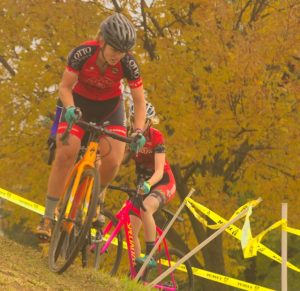 Sunnyview Cyclocross 2018 -- Emily Nordahl about to descend the berm