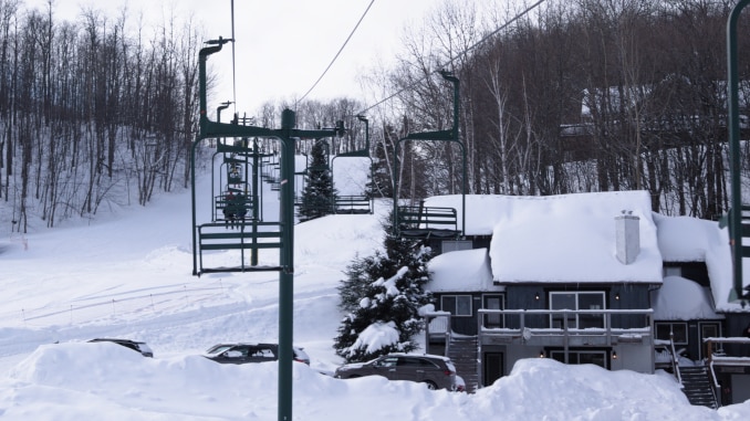 A picture from the main lift looking uphill at Whitecap Mountain Resort