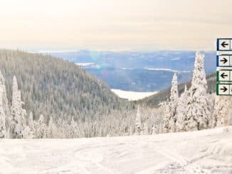 Ski Trail Signs -- a vista view from atop a ski mountain