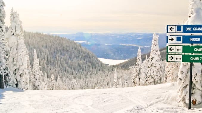 Ski Trail Signs -- a vista view from atop a ski mountain